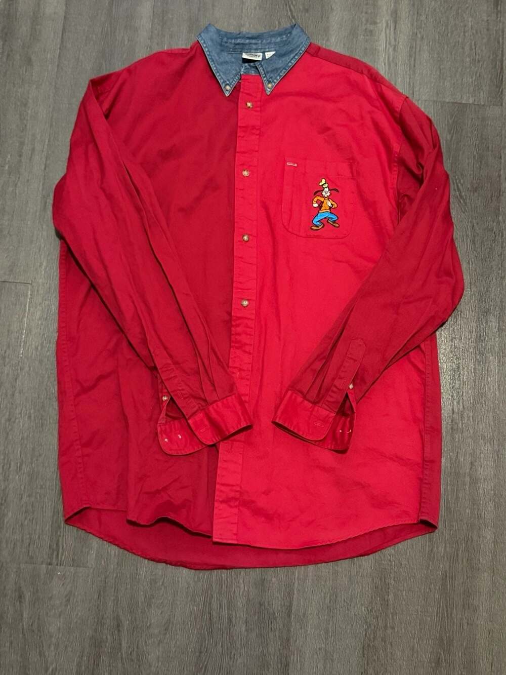 Vintage The Disney Catalog Goofy Embroidered Red Button Down Shirt